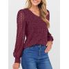 imageANRABESS Shirts for Women Lace Long Sleeve V Neck Tunic Tops Casual Loose Fit Blouses Lightweight Sweaters 2025 Fall ClothesBurgundy