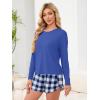 imageANRABESS Womens Long Sleeve Pajama Sets 2025 Fall 2 Piece Outfits Lounge Matching Short Set Striped Pjs Loungewear SleepwearNavy Blue White Plaid