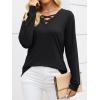 imageANRABESS Womens Long Sleeve Shirts V Neck Criss Cross Loose Fit Tops 2025 Fall Trendy Tees Dressy Casual Blouses TShirtsBlack