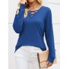imageANRABESS Womens Long Sleeve Shirts V Neck Criss Cross Loose Fit Tops 2025 Fall Trendy Tees Dressy Casual Blouses TShirtsBlue