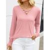imageANRABESS Womens Long Sleeve Shirts V Neck Criss Cross Loose Fit Tops 2025 Fall Trendy Tees Dressy Casual Blouses TShirtsCoral