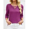 imageANRABESS Womens Long Sleeve Shirts V Neck Criss Cross Loose Fit Tops 2025 Fall Trendy Tees Dressy Casual Blouses TShirtsFuchsia