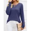 imageANRABESS Womens Long Sleeve Shirts V Neck Criss Cross Loose Fit Tops 2025 Fall Trendy Tees Dressy Casual Blouses TShirtsNavy Blue