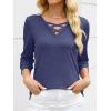 imageANRABESS Womens Long Sleeve Shirts V Neck Criss Cross Loose Fit Tops 2025 Fall Trendy Tees Dressy Casual Blouses TShirtsNavy Blue