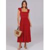 imageANRABESS Womens Smocked Maxi Dress Summer Casual Ruffle Square Neck Boho Ruffle Flowy Aline Beach Sundress with Pockets Red