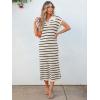 imageANRABESS Womens Summer Striped Midi Dress 2025 Casual Short Sleeve V Neck Loose Knitted Side Slit Long Beach Dresses Apricot Black Stripe Medium