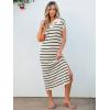imageANRABESS Womens Summer Striped Midi Dress 2025 Casual Short Sleeve V Neck Loose Knitted Side Slit Long Beach Dresses Apricot Black Stripe Medium