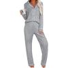 imageANRABESS Women Pajama Lounge Sets 2025 Fall 2 Piece Outfits Ribbed Long Sleeve Matching PJ Set Sleepwear LoungewearGrey