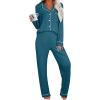 imageANRABESS Women Pajama Lounge Sets 2025 Fall 2 Piece Outfits Ribbed Long Sleeve Matching PJ Set Sleepwear LoungewearTeal