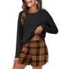 imageANRABESS Womens Long Sleeve Pajama Sets 2025 Fall 2 Piece Outfits Lounge Matching Short Set Striped Pjs Loungewear SleepwearBrown Plaid