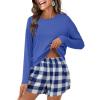 imageANRABESS Womens Long Sleeve Pajama Sets 2025 Fall 2 Piece Outfits Lounge Matching Short Set Striped Pjs Loungewear SleepwearNavy Blue White Plaid