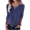 imageANRABESS Womens Long Sleeve Shirts V Neck Criss Cross Loose Fit Tops 2025 Fall Trendy Tees Dressy Casual Blouses TShirtsNavy Blue