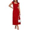 imageANRABESS Womens Smocked Maxi Dress Summer Casual Ruffle Square Neck Boho Ruffle Flowy Aline Beach Sundress with Pockets Red