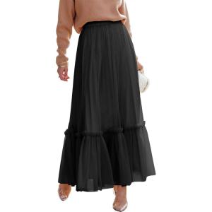imageANRABESS Maxi Skirts for Women Tulle Long Tiered Elastic High Waisted A Line Flowy Dressy Casual Skirt 2025 Fall TrendyBlack