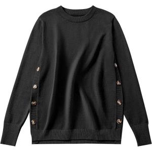 imageANRABESS Sweaters for Women 2025 Fall Long Sleeve Crewneck Knit Casual Loose Side Button Basic Pullover Tops Trendy OutfitsBlack