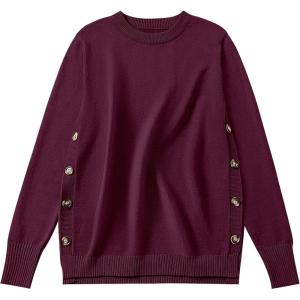 imageANRABESS Sweaters for Women 2025 Fall Long Sleeve Crewneck Knit Casual Loose Side Button Basic Pullover Tops Trendy OutfitsWine Red