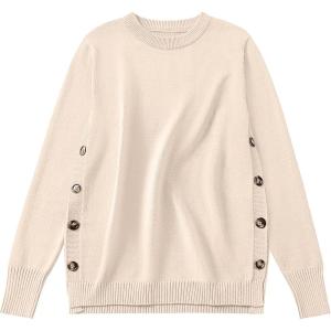 imageANRABESS Sweaters for Women 2025 Fall Long Sleeve Crewneck Knit Casual Loose Side Button Basic Pullover Tops Trendy OutfitsYellow Apricot