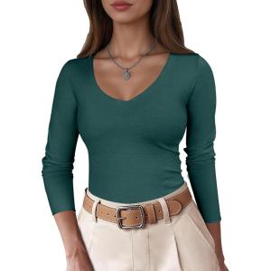imageANRABESS Womens Fitted Sweaters 2025 Fall Long Sleeve V Neck Basic Tops Lightweight Knitted Slim Dressy Casual Work ShirtsDark Green