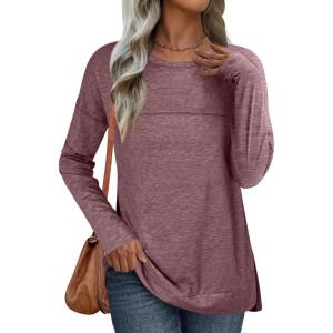imageANRABESS Womens Long Sleeve T Shirts Split Side Tunic Tops 2025 Fall OutfitsBurgundy