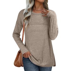 imageANRABESS Womens Long Sleeve T Shirts Split Side Tunic Tops 2025 Fall OutfitsLight Khaki