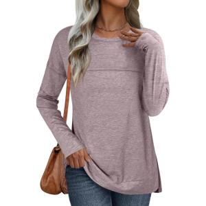 imageANRABESS Womens Long Sleeve T Shirts Split Side Tunic Tops 2025 Fall OutfitsRose Taupe