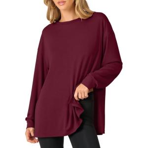 imageANRABESS Womens Oversized Long Sleeve shirts Fall Workout Tunic Tops Athletic Gym Tshirts Soft Basic Tees 2025 OutfitsBurgundy