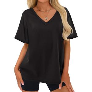 imageANRABESS Womens Oversized V Neck TShirts Short Sleeve Tops Loose Fit Casual Summer Boxy Tee Shirts Trendy Clothes Black XLarge