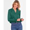 imageANRABESS Blouse for Women Dressy Casual Puff Long Sleeve Shirts V Neck Satin Business Casual Work Tops 2025 Fall OutfitsForest Green