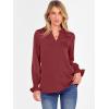 imageANRABESS Blouse for Women Dressy Casual Puff Long Sleeve Shirts V Neck Satin Business Casual Work Tops 2025 Fall OutfitsWine Red