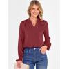 imageANRABESS Blouse for Women Dressy Casual Puff Long Sleeve Shirts V Neck Satin Business Casual Work Tops 2025 Fall OutfitsWine Red
