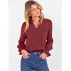 imageANRABESS Blouse for Women Dressy Casual Puff Long Sleeve Shirts V Neck Satin Business Casual Work Tops 2025 Fall OutfitsWine Red
