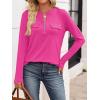 imageANRABESS Long Sleeve Shirts for Women Business Dressy Casual Tops V Neck Half Zipper Blouses 2025 Fall Fashion Work OutfitsHot Pink