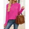 imageANRABESS Long Sleeve Shirts for Women Business Dressy Casual Tops V Neck Half Zipper Blouses 2025 Fall Fashion Work OutfitsHot Pink