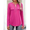 imageANRABESS Long Sleeve Shirts for Women Business Dressy Casual Tops V Neck Half Zipper Blouses 2025 Fall Fashion Work OutfitsHot Pink