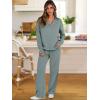 imageANRABESS Lounge Sets for Women 2 Piece Outfits Sweatsuit Set Fall V Neck Sweatshirts Wide Leg Pants TracksuitsCyan Green