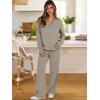 imageANRABESS Lounge Sets for Women 2 Piece Outfits Sweatsuit Set Fall V Neck Sweatshirts Wide Leg Pants TracksuitsKhaki