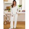 imageANRABESS Lounge Sets for Women 2 Piece Outfits Sweatsuit Set Fall V Neck Sweatshirts Wide Leg Pants TracksuitsWhite
