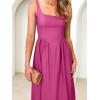 imageANRABESS Sundresses for Women 2025 Summer Casual Sleeveless Square Neck Smocked Flowy Beach Vacation Midi Dress with PocketsHot Pink