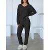 imageANRABESS Womens 2 Piece Lounge Pajama Sets Casual Ribbed Knit V Neck Long Sleeve Jogger Pants Matching Set 2025 Fall OutfitsBlack