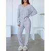 imageANRABESS Womens 2 Piece Lounge Pajama Sets Casual Ribbed Knit V Neck Long Sleeve Jogger Pants Matching Set 2025 Fall OutfitsBlue