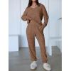 imageANRABESS Womens 2 Piece Lounge Pajama Sets Casual Ribbed Knit V Neck Long Sleeve Jogger Pants Matching Set 2025 Fall OutfitsTan