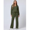imageANRABESS Womens 2 Piece Outfits Lounge Sets Casual Long Sleeve Sweatsuits Polo Top Wide Leg Pants Fall Sweat Matching SetsOlive