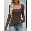 imageANRABESS Womens Long Sleeve Fleece Thermal Tops Square Neck Fitted Basic Thick Layering Shirt 2025 Fall Winter OutfitsDark Brown