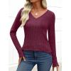 imageANRABESS Womens Long Sleeve Shirts V Neck Lightweight Sweater Tops 2025 Fall Dressy Casual Work Tunic BlouseBurgundy