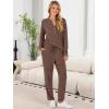 imageANRABESS Womens Lounge Set 2025 Fall 2 Piece Outfit Long Sleeve Pajamas Sets Henley Top ampamp Pants Loungewear ClothingBrown