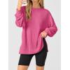 imageANRABESS Womens Oversized Long Sleeve Shirts Ribbed Knit Tunic Tops Side Spilt Casual 2025 Fall OutfitsHot Pink
