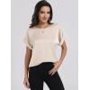 imageANRABESS Womens Summer Dressy Casual Short Sleeve Shirts Crewneck Satin 2025 Business Office Work Blouse TopsAlmond