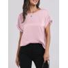 imageANRABESS Womens Summer Dressy Casual Short Sleeve Shirts Crewneck Satin 2025 Business Office Work Blouse TopsPink