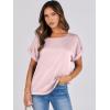 imageANRABESS Womens Summer Dressy Casual Short Sleeve Shirts Crewneck Satin 2025 Business Office Work Blouse TopsPink