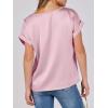 imageANRABESS Womens Summer Dressy Casual Short Sleeve Shirts Crewneck Satin 2025 Business Office Work Blouse TopsPink